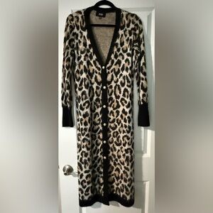 Leopard Print Long Cardigan Sweater with Gold Buttons - Size Small